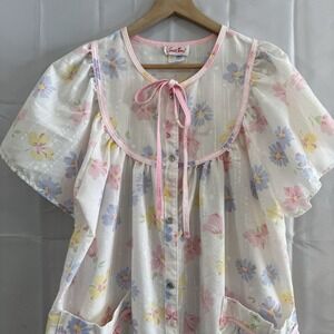 Vtg Smart Time House Dress L Snap Front Floral Union USA Cottage Grannycore 60s